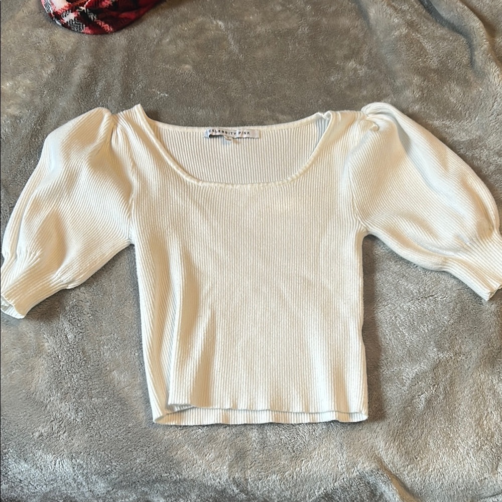 Celebrity Pink White Ribbed Crop Top